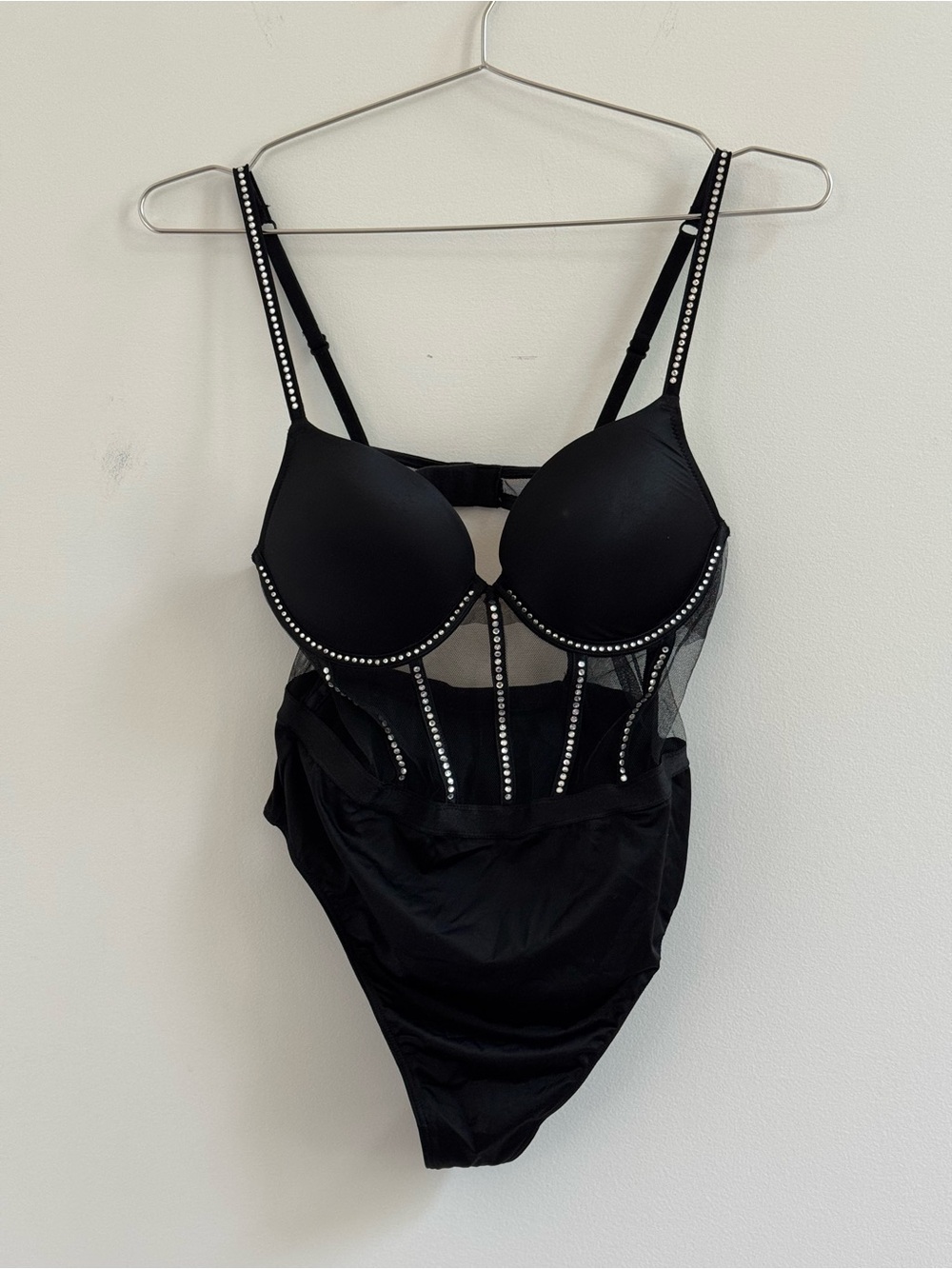 Victoria's Secret Black Rhinestone Mesh Bustier Bodysuit